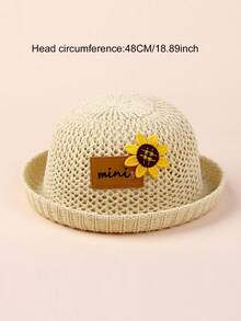 1pc Unisex Baby/Toddler Knitted Breathable Sun Protection Hat, Infant Beach/Wind Resistant Round Top Straw Hat - MINI - View 2