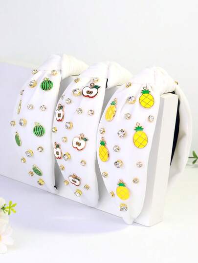 1件装女士苹果、西瓜、菠萝水果图案可爱优雅涤纶宽发带，夏季