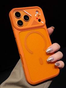 1 pieza Funda de teléfono magnética transparente mate y transpirable con ventilación de enfriamiento, adecuada para iPhone 17 16 15 14 13 12 11 Pro Max Plus, funda trasera de silicona suave con protección para la cámara triangular - Naranja - Ver 4