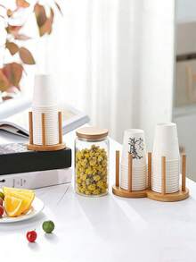 1个圆形双圈心形竹木杯架，纸杯收纳架 - 查看 3