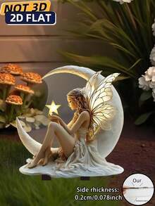 2D平面亚克力永恒之光花园仙女插杆，1个装 - 耐候户外草坪装饰，灯光设计绚丽，经久耐用，适合前院和花园展示，是自然爱好者的完美礼物，适用于11个节日 - 多彩 - 查看 3