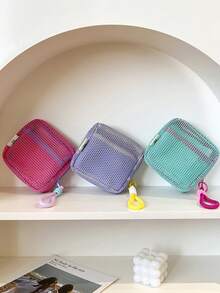 Dopamine Mesh Cosmetic Bag, Mini Mesh Coin Purse, Women's Lipstick Storage Bag With Handle - A - View 4
