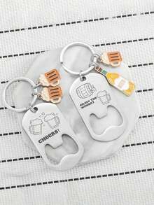 男士新款不锈钢啤酒瓶起子钥匙扣，DIY杯架，送给男友或父亲节的礼物 - 彩色 - 查看 1