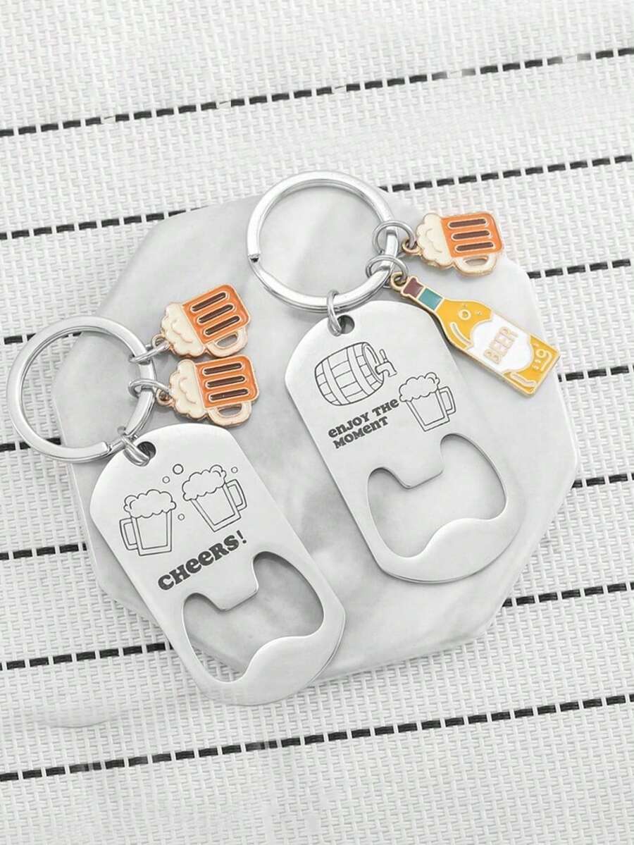 男士新款不锈钢啤酒瓶起子钥匙扣，DIY杯架，送给男友或父亲节的礼物 - 彩色 - 查看 1