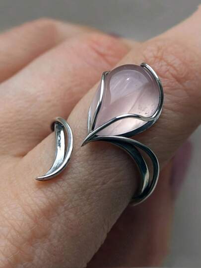 1件装时尚合成锆石狐狸动物结婚戒指，承诺开口可调节，女士珠宝