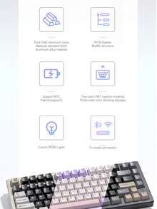 Teclado mecánico personalizado X75 RGB inalámbrico Bluetooth de 3 modos, de aluminio CNC puro - Ver 3