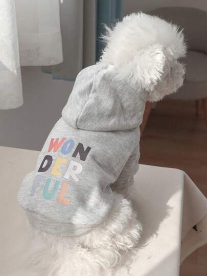 PETCIRCLE 1pc Pet Clothes, Hoodie Sweatshirt For Small Dogs, Adorable Paw Print Design, Grey