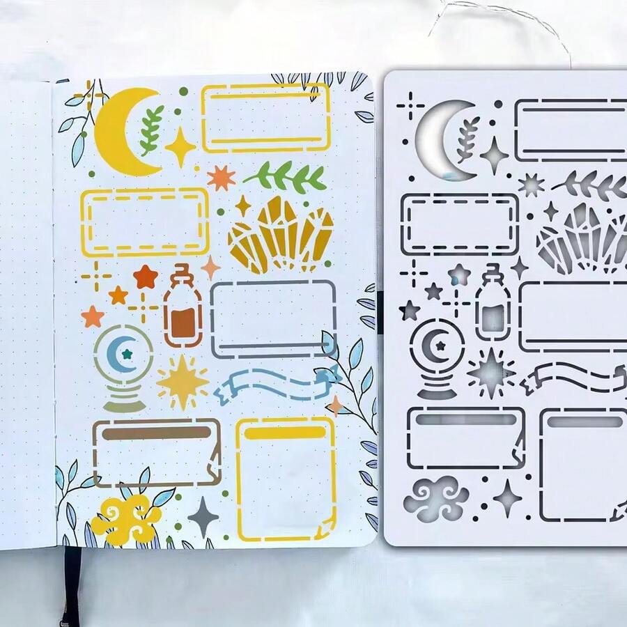 15个可重复使用的子弹图案模板，日记绘画模板，适用于绘画、DIY剪贴簿、日记本、剪贴簿、手账、文具礼品 - 15件 - 查看 1