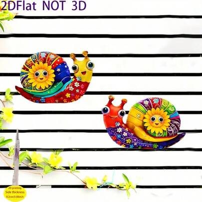 Đồ trang trí ốc sên 2D phẳng nhiều màu sắc. Thiết kế 2D phẳng, 2 tượng ốc sên acrylic nhiều màu sắc, thích hợp để trang trí hàng rào sân vườn, tuyệt vời cho trang trí phòng khách và nhà bếp, lý tưởng cho trang trí tường nhà, những chú ốc sên nhiều màu sắc sống động.