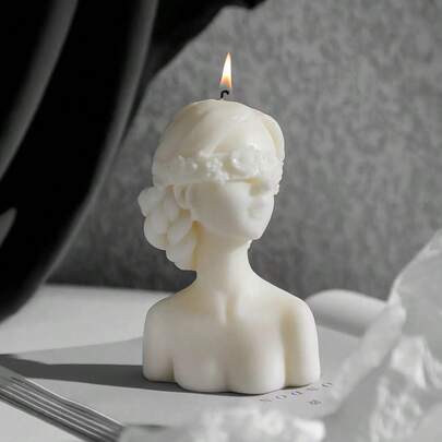 1pc New Blindfold Woman Shaped Silicone Candle Mold, DIY Desktop Decor Accessory
