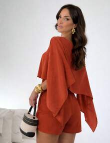 3-Piece Set: Short Skirt, Top, And Blouse. - Burnt Orange - View 2