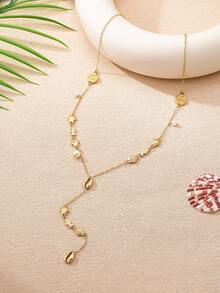 1件时尚海洋风蜗牛贝壳珍珠Y形长项链，适合女性日常、度假、海滩、派对装饰 - 金色 - 查看 5