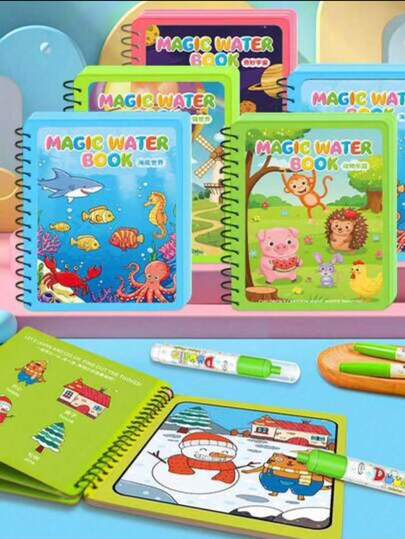 1/8 Set Libro de pintura de acuarela mágica, kit de colorear y pintar sorprendente para todas las edades, cuaderno de bocetos de acuarela reutilizable y educativo (bolígrafo y marco de cuaderno de bocetos de color al azar), adecuado para oficina, escuela, pintura, estudiantes, marcadores, papelería, útiles escolares, pintura de acuarela, regalo de vacaciones, regalo de cumpleaños, regalo de fiesta