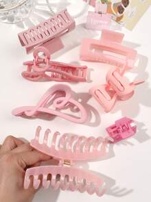 8件套梦幻粉色樱花哑光透明果冻质感方形镂空蝴蝶结心形发夹，简约少女风，百搭日常休闲及外出夏季发饰沙滩爪夹度假旅行 - 彩色 - 查看 6