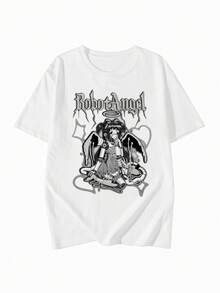 Áo thun tay ngắn cổ tròn dáng rộng in họa tiết Gothic Y2K, phong cách đường phố, sinh viên, sinh viên, đa năng, mẫu mới mùa hè 2026, 1 chiếc. - trắng - Xem 5