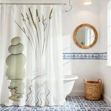 1件禅意石纹浴帘，简约水疗风格，以堆叠的石头和草倒映在平静的水中，营造日式禅意花园般的浴室装饰效果。防水面料浴帘，打造自然健康浴室氛围。 - A - 查看 2