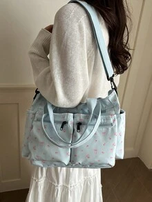 Bolso de hombro tipo tote de gran capacidad y de estilo minimalista y de moda, con múltiples bolsillos, adecuado para la escuela, el trabajo, los viajes y los negocios - Celeste - Ver 3