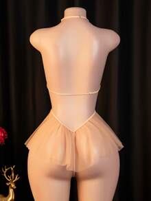 Lace Floral Bodysuit Dress For Women, Featuring A Playful Backless Design With Spaghetti Straps, Perfect For A Glamorous Date Night, Party, Club Outing, Or Cosplay - 金色 - 查看 4