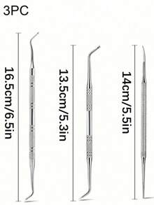 Bộ dụng cụ xử lý móng chân mọc ngược bằng thép không gỉ (1/3 món) - gồm dũa móng hai mặt, dụng cụ nâng, xẻng và đẩy móng; dùng để làm sạch, loại bỏ móng chân mọc ngược và làm sạch chất bẩn trên móng chân. - A - Xem 2