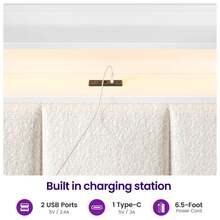 GREENSTELL Bed Frame Twin Size With Charging Station And LED Lights, Upholstered Storage Headboard With Drawers, Heavy Duty Metal Slats, No Box Spring Needed, Noise Free, Easy Assembly, Bedroom Deroc - trắng - Xem 2