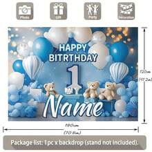 Phông nền "Chúc mừng sinh nhật lần thứ nhất" màu xanh dương và hồng có thể tùy chỉnh với bóng bay màu xanh nhạt, gấu bông, hoa hồng, hộp quà lấp lánh màu vàng và thiết kế khinh khí cầu - Hoàn hảo cho sinh nhật lần thứ nhất, tiệc mừng em bé, chụp ảnh kỷ niệm sinh nhật và làm phông nền chụp ảnh. Banner bằng vinyl - Nhiều màu - Xem 5