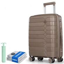 20 Inch Cabin Suitcase 55x40x20cm, PP Hard Shell Lightweight Carry On Luggage With 4 Silent Spinner Wheels & TSA Lock - Champagne - View 9