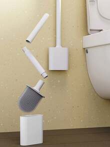 1pc Detachable Soft Silicone Toilet Brush With Wall-Mounted Holder, Bathroom Cleaning Tool - Multicolor - View 2