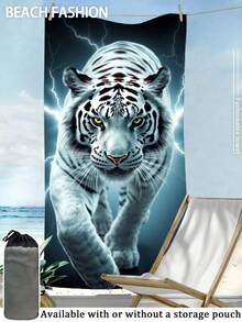 [250 g/m² Ultra Suave Secado Rápido] Toalla de Playa de Microfibra 70*140cm/90*180cm | Estampado de Tigre Blanco Relámpago | Toalla de Natación de Alta Absorción Portátil, Decoración de Baño, Toalla de Playa | Adecuada para Playa de Verano, Natación, Viaje, Camping, Fitness - Tigre blanco relámpago - Ver 13