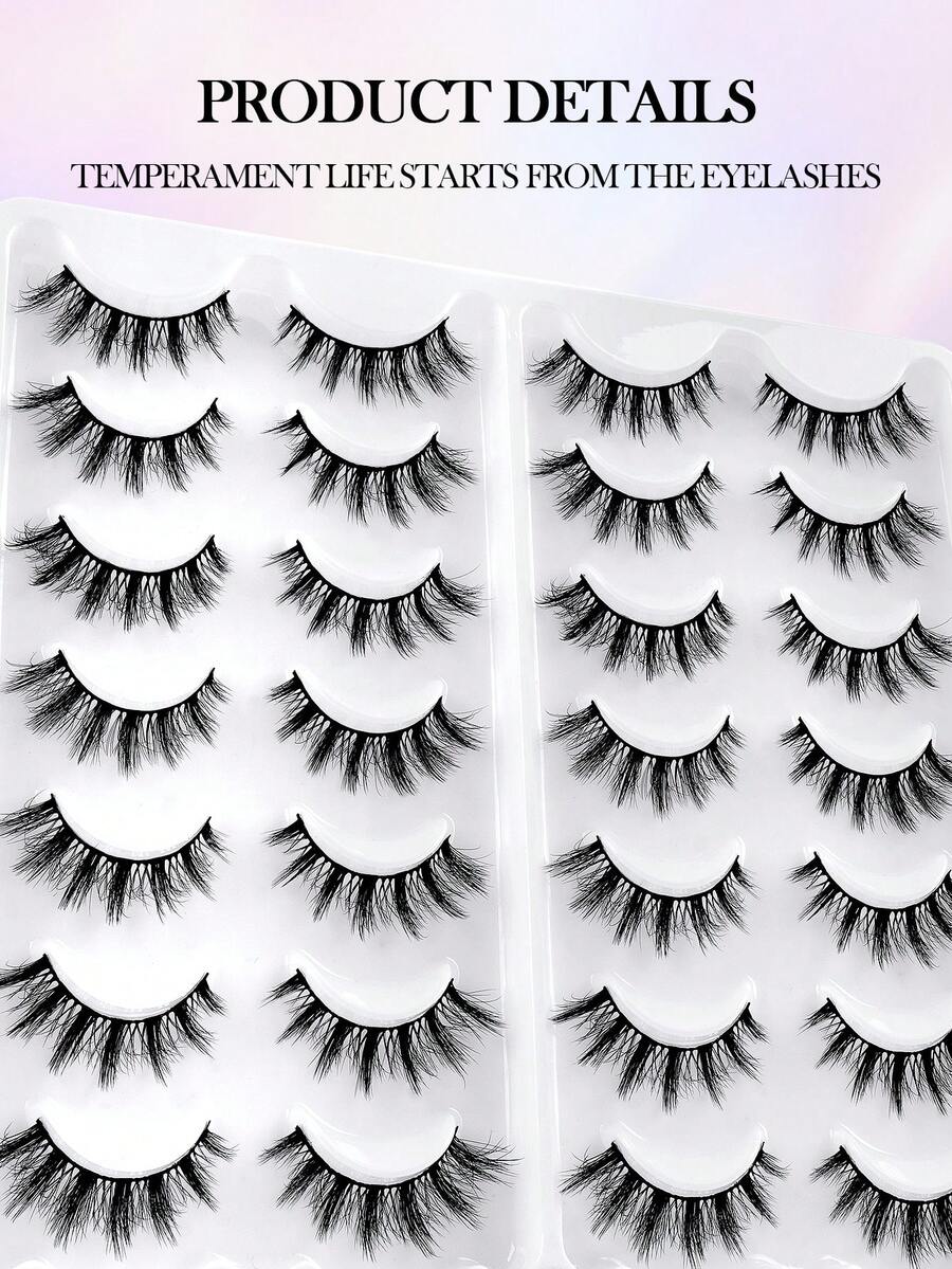 42 Pairs Mixed Style Natural Crossover False Eyelashes, Handmade Lengthened Thick Curly Eyelashes Artificial 3D Fuax Mink Eyelashes D Curvature Makeup Tools Hot Sellers For Daily Life,Gift For Women - 黑色 - 查看 1