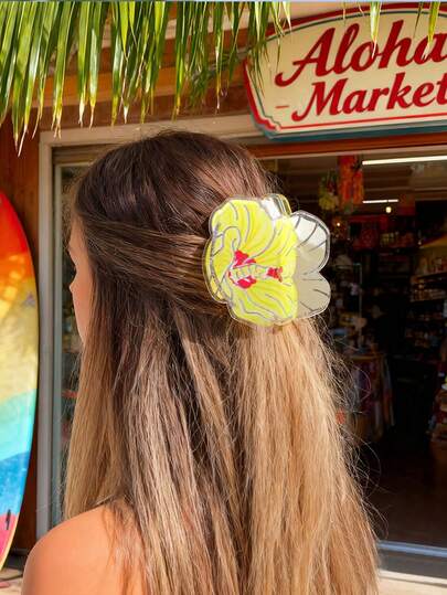 Summer Acetate Hawaiian Floral Claw Clips For Women - Tropical Beach Getaway Hair Jaw Clip, Vibrant Hair Clutch For Music Festival & Daily Wear