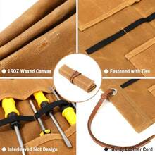 Canvas Tool Bag Small Tool Carrier Roll - 10 Slots 1 Tie Rope Heavy Duty 16oz Waxed Canvas Storage Roll Up Bag - Khaki - 卡其色 - 查看 3