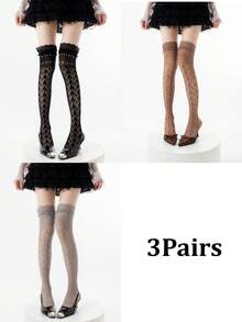 1/3 Pairs Spring/Summer Thin Over-The-Knee Socks, Ballerina Lace Long Socks, Hollow Calf Socks, Y2K Knee-High Socks, Fishnet Slouch Socks, Backless Socks, Minimalist Sexy High Socks, Straight Tube Socks - Multicolor - View 43