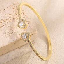 Minimalist Elegant Fashion Versatile Gentle Unique Geometric Design Copper Micro-Inlaid Cubic Zirconia Bracelet Set, Suitable For Women's Daily Commute, Banquet, Wedding, Fashionable And High-End - Gold - View 6