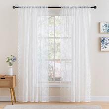 2pc European-Style Embroidered Semi-Transparent Plant Pattern Lace Window Screen Curtain, Home Decoration - White - View 12