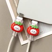 2个可爱草莓笑脸3D保护套，20W通用Type-C安卓充电线礼品 - 彩色 - 查看 4