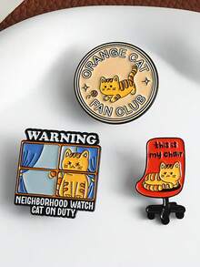 1枚可爱橙色猫咪珐琅趣味“这是我的椅子”和“邻里徽章”自爱徽章金属胸针时尚翻领徽章背包衣服珠宝包别针毕业礼物 - 彩色 - 查看 4