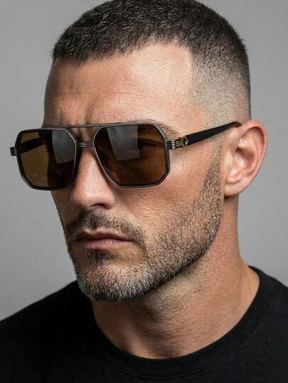 1 Pair Men's Gray Square Frame PC Contrast Color Fashionable Fashion Glasses