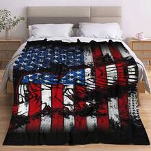 Soft & Durable American Flag Eagle Print Blanket - Suitable For All Seasons, Machine Washable, Modern Style, Great For Sofa And Bed - Multicolor - View 10