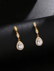 优雅奢华水滴形锆石铜耳环，适合日常佩戴 - 玫瑰金 - 查看 4