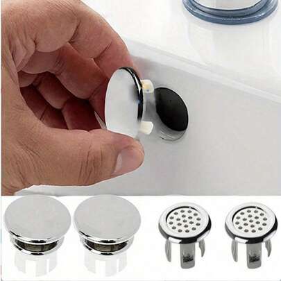 4 chiếc nắp đậy lỗ thoát nước tràn bằng nhựa cho bồn rửa nhà bếp và phòng tắm, nắp thoát nước tròn mạ crom, phụ kiện bồn rửa.
