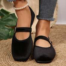 Comfortable Square Toe Flats Sandals For Women Soft Work Retro Mary Jane Shoes Comfortable Dress Shoes - 黑色 - 查看 4