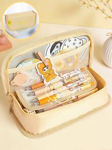 1pc Zipper Closure Large Capacity Pencil Case, Suitable For Office, School Students, New Arrival Cute Stationery Pouch, Back To School, Study Supplies - Multicolor - View 14