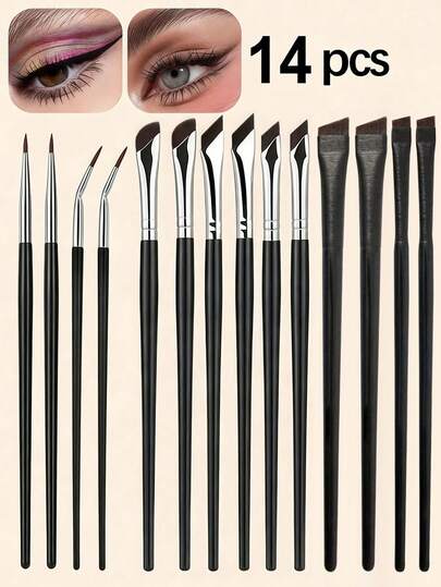 14 piezas Juego de brochas de maquillaje de ojos precisas, que incluye brocha delineadora de ojos en ángulo, brocha delineadora de ojos ultra fina y brocha para cejas, adecuada para cejas, delineador y sombra de ojos, fácil de crear un maquillaje de ojos encantador. Hecho de material de fibra, cuidadosamente elaborado para un maquillaje de ojos delicado, portátil y fácil de usar, un regalo ideal para mujeres y niñas. El set incluye brocha para cejas, brocha para sombra de ojos, brocha espiral y talla grande.