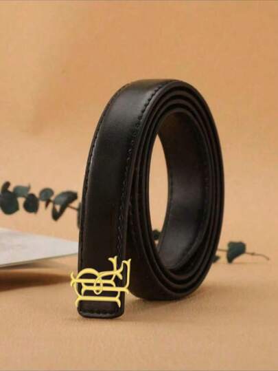 Gold Letter-Shaped Buckle Belt, Minimalist Hollow Smooth Buckle Waist Belt, Suitable For Daily, Formal Occasions And Parties. Retro Aesthetic, Fashionable And Exquisite Style, Applicable For Autumn And Halloween.