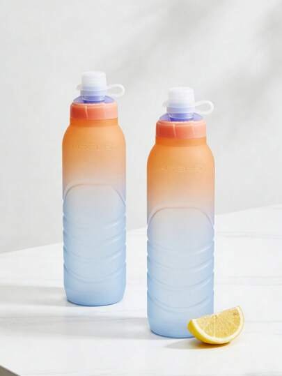  1pc WRELS Gradient Color Hard Water Bottle, Leak-Proof, Lightweight, Silicone Material, Portable, Suitable For Running, Fitness, Cycling, Camping, Outdoor Sports And Bicycle Accessories