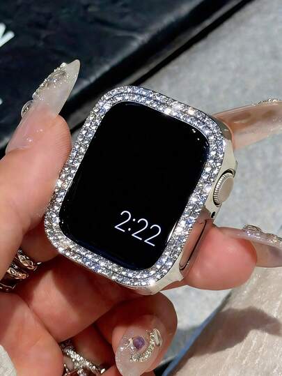 Ốp bảo vệ hai lớp đính đá pha lê sáng bóng, 1 chiếc ốp PC cứng siêu rỗng, tương thích với Apple Watch 38/40/41/42/44/45/46/49mm, dành cho Apple Watch Series Ultra/SE/11/10/9/8/7/6/5/4/3/2/1, phụ kiện ốp đồng hồ thông minh, màu bạc