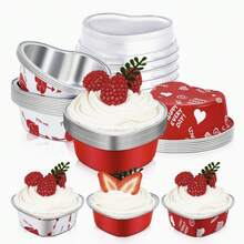 6/12pcs Heart-Shaped Cake Cups, Suitable For Wedding, Party, Anniversary, Pudding, Tiramisu Cups With Lids - View 6
