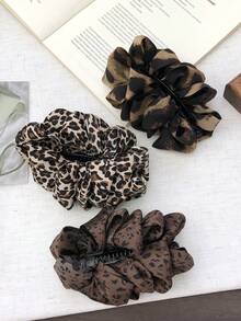 1/3pcs Classic Retro Leopard Print Scrunchie Hair Claw Clips, Women Fashion Casual Ponytail Banana Hair Clips, Suitable For Various Occasions - Multicolor - View 6