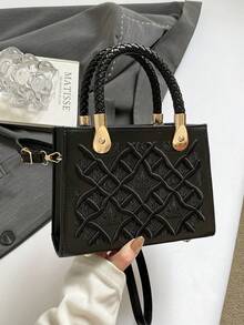 2026新款迷你压纹结构手提包，女士专用，优质PU皮革单肩包，饰有精致压纹图案和编织顶部提手，多功能双提手（顶部提手和可拆卸斜挎肩带） - 彩色 - 查看 14