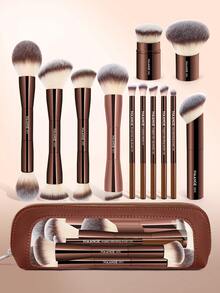 MAANGE 7/13pcs Professional Aluminum Tube Face Makeup Brush Set With Makeup Bag,Loose Powder Brush Blush Brush Finger Foundation Brush Contour Brush Concealer Brush Highlighter Brush Makeup Tools Gift For Women & Girl Travel Makeup Brush Set ﻿ - Chocolate Brown - View 13